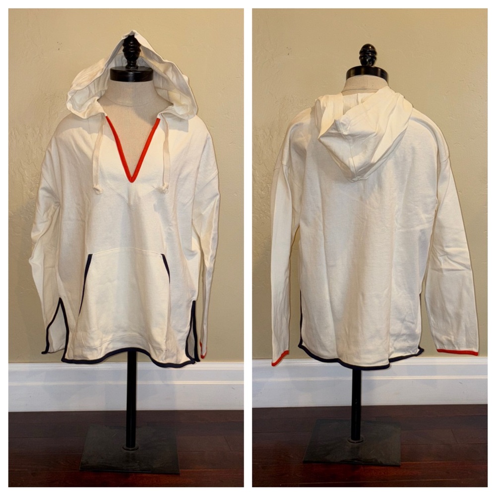 J Crew Weekend Tipped V-Neck Hoodie Mariner Cloth Ivory Size Medium